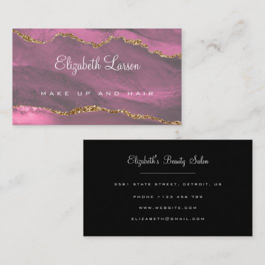 Carte De Visite Aquarelle rose vif Parties scintillant agate Artis (Devant / Derrière)