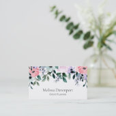 Carte De Visite Aquarelle rose violet vert à la frontière florale (Debout devant)