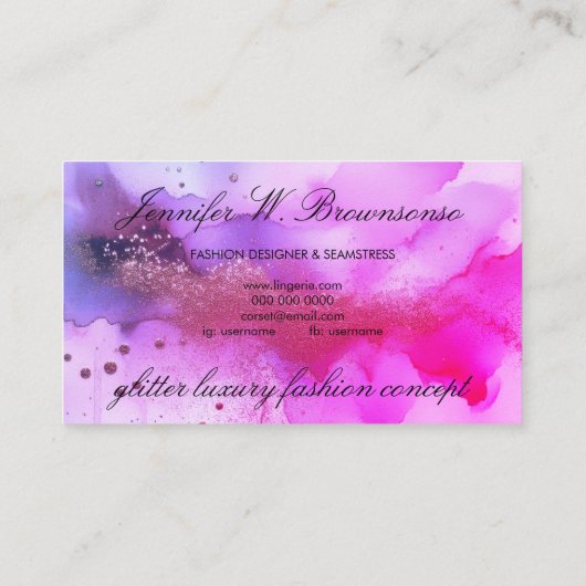 Carte De Visite Aquarelle Rosegold Glitz Corse Mode rose (Dos)