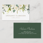 Carte De Visite Aquarelle Roses blanches et Hydrangeas Garland (Devant / Derrière)
