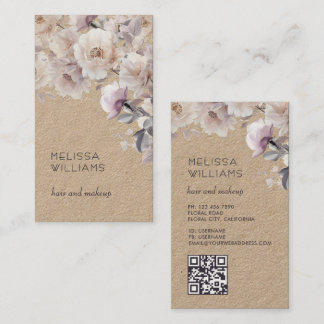 Carte De Visite Aquarelle Roses Délicates Rustiques | Code Qr