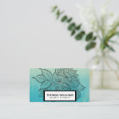 Carte De Visite Aquarelle rouge bleu floral motif (Debout devant)