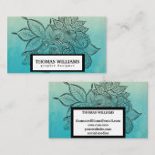 Carte De Visite Aquarelle rouge bleu floral motif (Devant / Derrière)