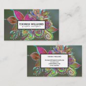 Carte De Visite Aquarelle rouge bleu floral motif (Devant / Derrière)