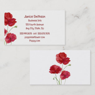 Carte De Visite Aquarelle Rouge Fleurs de pavot Jardin Floral