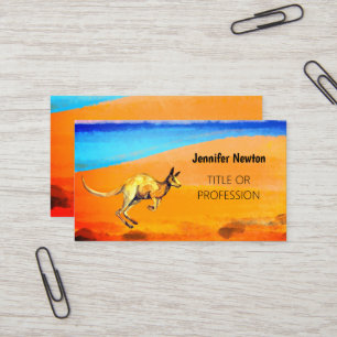 Carte De Visite Aquarelle rouge kangourou avec sable orange et mer