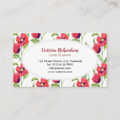 Carte De Visite Aquarelle rouge pavot floral Art blanc ovale (Dos)