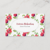 Carte De Visite Aquarelle rouge pavot floral Art blanc ovale (Devant)