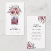 Carte De Visite Aquarelle rouge rustique florale Bouteille de parf (Devant / Derrière)