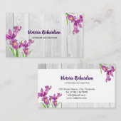 Carte De Visite Aquarelle Rustique Purple Irises Design Floral (Devant / Derrière)