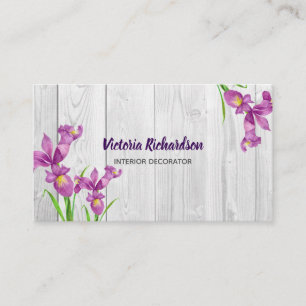 Carte De Visite Aquarelle Rustique Purple Irises Design Floral
