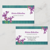 Carte De Visite Aquarelle Rustique Purple Irises Design Floral (Devant / Derrière)