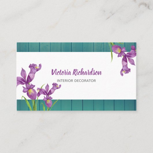 Carte De Visite Aquarelle Rustique Purple Irises Design Floral (Devant)