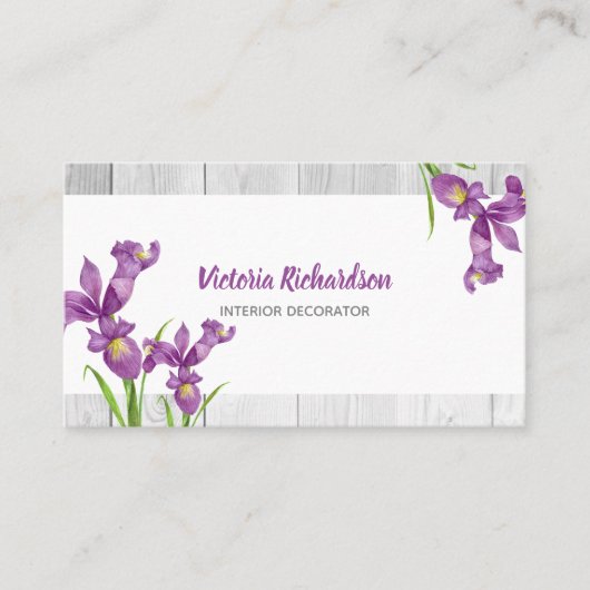 Carte De Visite Aquarelle Rustique Purple Irises Design Floral (Devant)