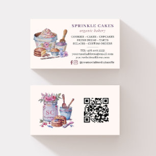 Carte De Visite Aquarelle rustique QR Code Boulangerie