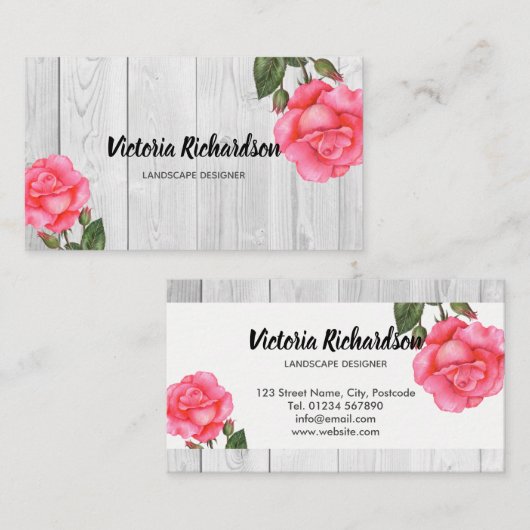 Carte De Visite Aquarelle rustique Roses roses rose Art Floral (Devant / Derrière)