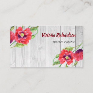Carte De Visite Aquarelle rustique Rouge Poppies Design floral