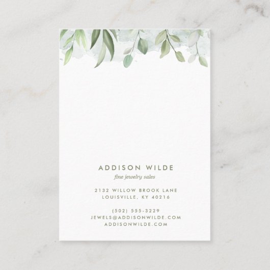 Carte De Visite Aquarelle rustique Verdure Bijoux (Dos)