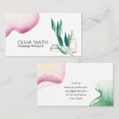 Carte De Visite Aquarelle rustique Vert moderne Massage floral (Devant / Derrière)