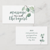 Carte De Visite Aquarelle rustique Vert moderne Massage floral (Devant / Derrière)