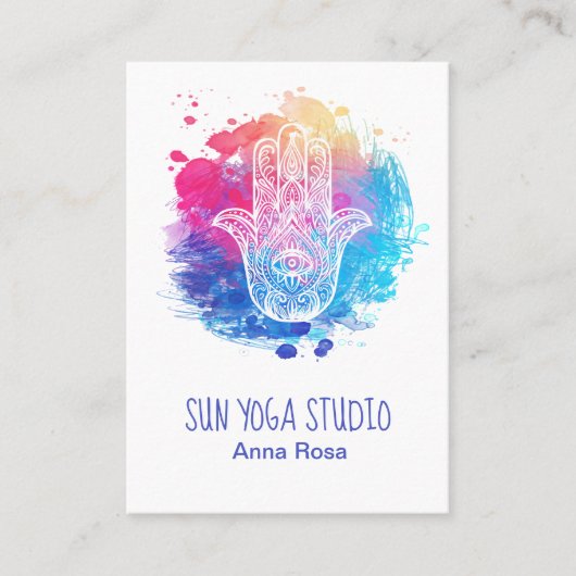 Carte De Visite Aquarelle sacrée d'oeil de yoga de main de Hamsa (Devant)