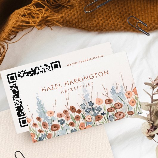 Carte De Visite Aquarelle scannable QR Code Floral Boho tendance