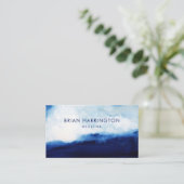 Carte De Visite Aquarelle scannante QR Code Moody Marine Blue (Debout devant)