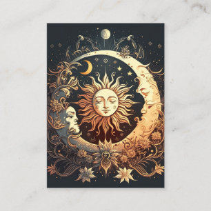 Carte De Visite Aquarelle Soleil et Lune Céleste
