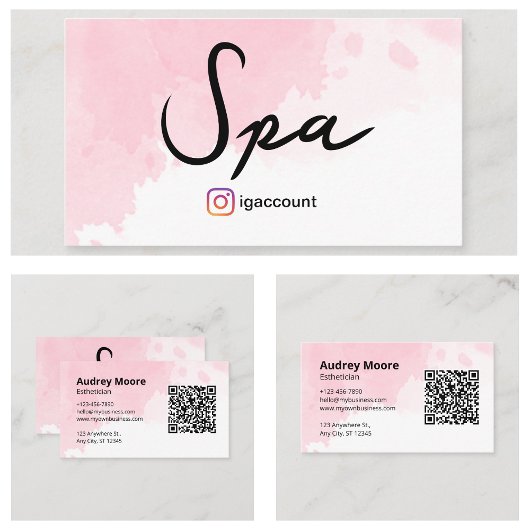 Carte De Visite Aquarelle spa Esthétique Code QR
