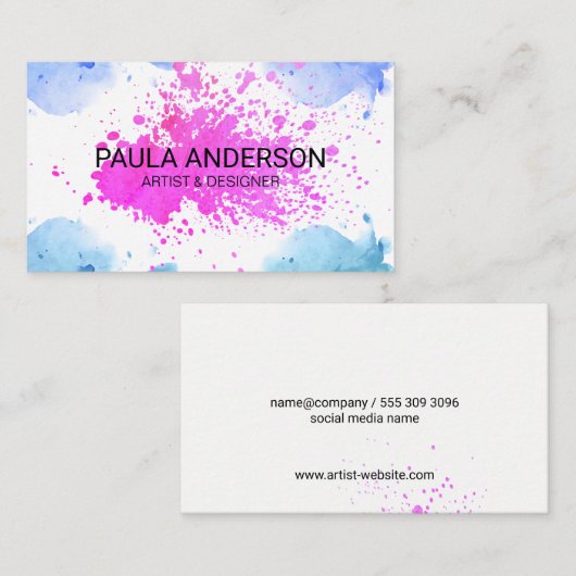 Carte De Visite Aquarelle Splat Artistique Expressive (Devant / Derrière)