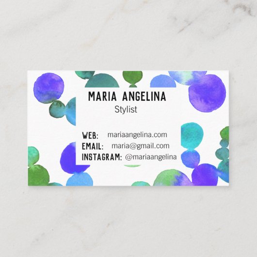 Carte De Visite Aquarelle Spots et points bleu pourpre vert (Dos)
