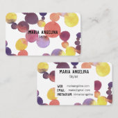 Carte De Visite Aquarelle Spots et points Bubbles pourpres Dusty (Devant / Derrière)