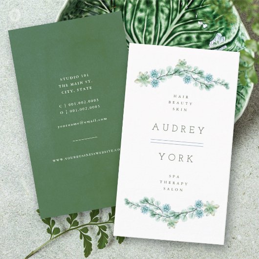 Carte De Visite Aquarelle Succulent Floral Chic Jardin botanique