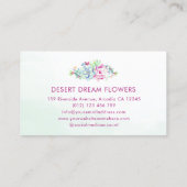 Carte De Visite Aquarelle Succulente Cactus Floral Moderne (Dos)