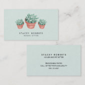 Carte De Visite Aquarelle Succulente Plante Maison Animaux de comp (Devant / Derrière)