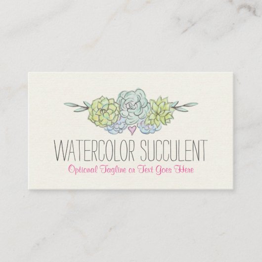 Carte De Visite Aquarelle Succulente Shabby Chic Bohème Floral (Devant)