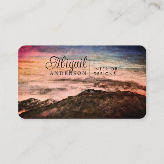 Carte De Visite Aquarelle Sunset Mountains Signature du paysage (Devant)