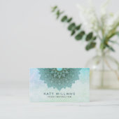 Carte De Visite Aquarelle Teal de fleur de Lotus d'instructeur de (Debout devant)