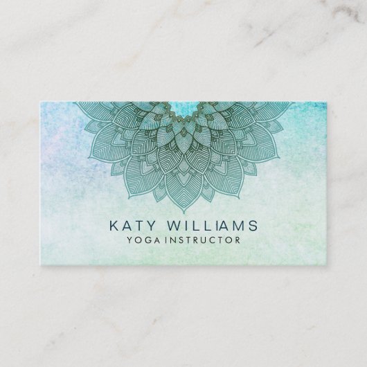 Carte De Visite Aquarelle Teal de fleur de Lotus d'instructeur de (Devant)