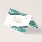 Carte De Visite Aquarelle Teal et or Geode de Faux (Dos)