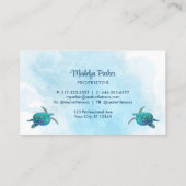 Carte De Visite Aquarelle Tortue de mer Tropical Turquoise Aqua Bl (Dos)