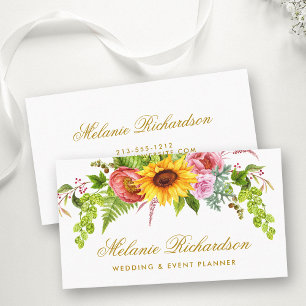 Carte De Visite Aquarelle Tournesol Floral Or