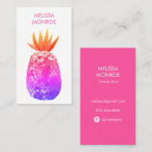 Carte De Visite Aquarelle Tropical Ananas rose violet brillant (Devant / Derrière)