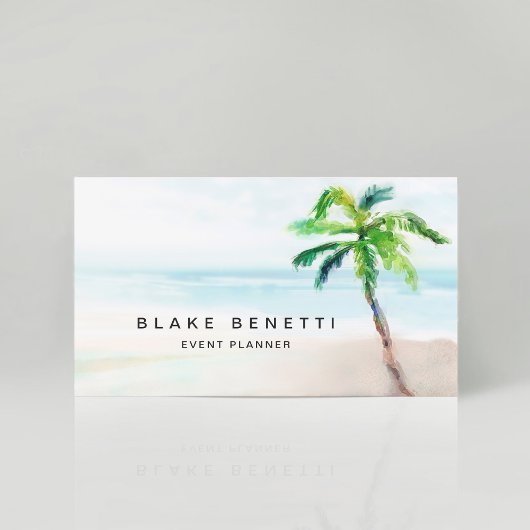 Carte De Visite Aquarelle Tropical Beach Palm Tree