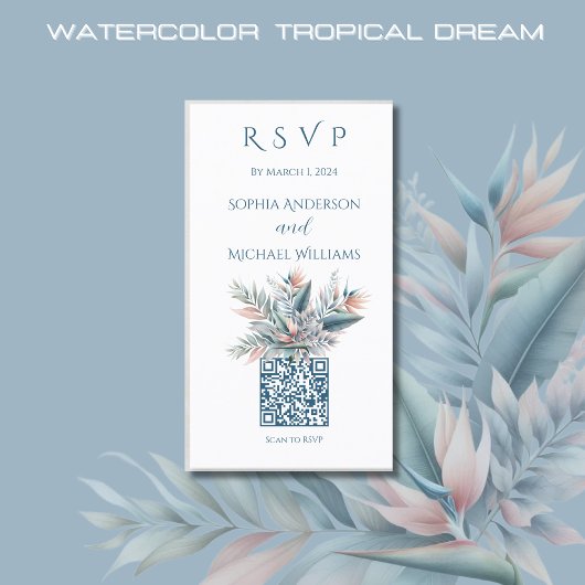 Carte De Visite Aquarelle Tropical Dream-RSVP-QR code-