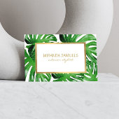 Carte De Visite Aquarelle Tropical Monstera Feuille Motif