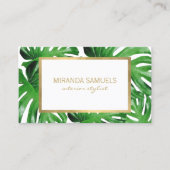 Carte De Visite Aquarelle Tropical Monstera Feuille Motif (Devant)