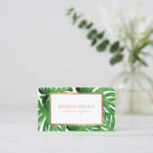 Carte De Visite Aquarelle Tropical Monstera Feuille Motif II (Debout devant)