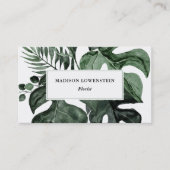 Carte De Visite Aquarelle Tropical Monstera Verdure Feuille  (Devant)