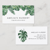 Carte De Visite Aquarelle Tropical Plante verdure Nursery (Devant / Derrière)
